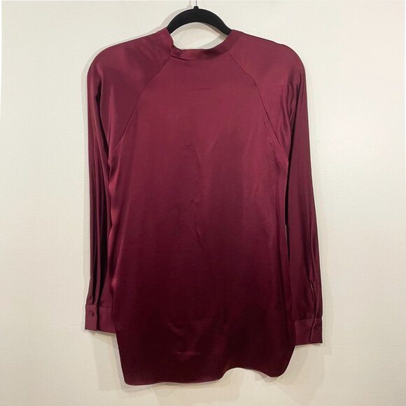 Last Chance! New Vince 100% Silk Split Neck Blouse Burgundy XS $325 - Picture 3 of 6